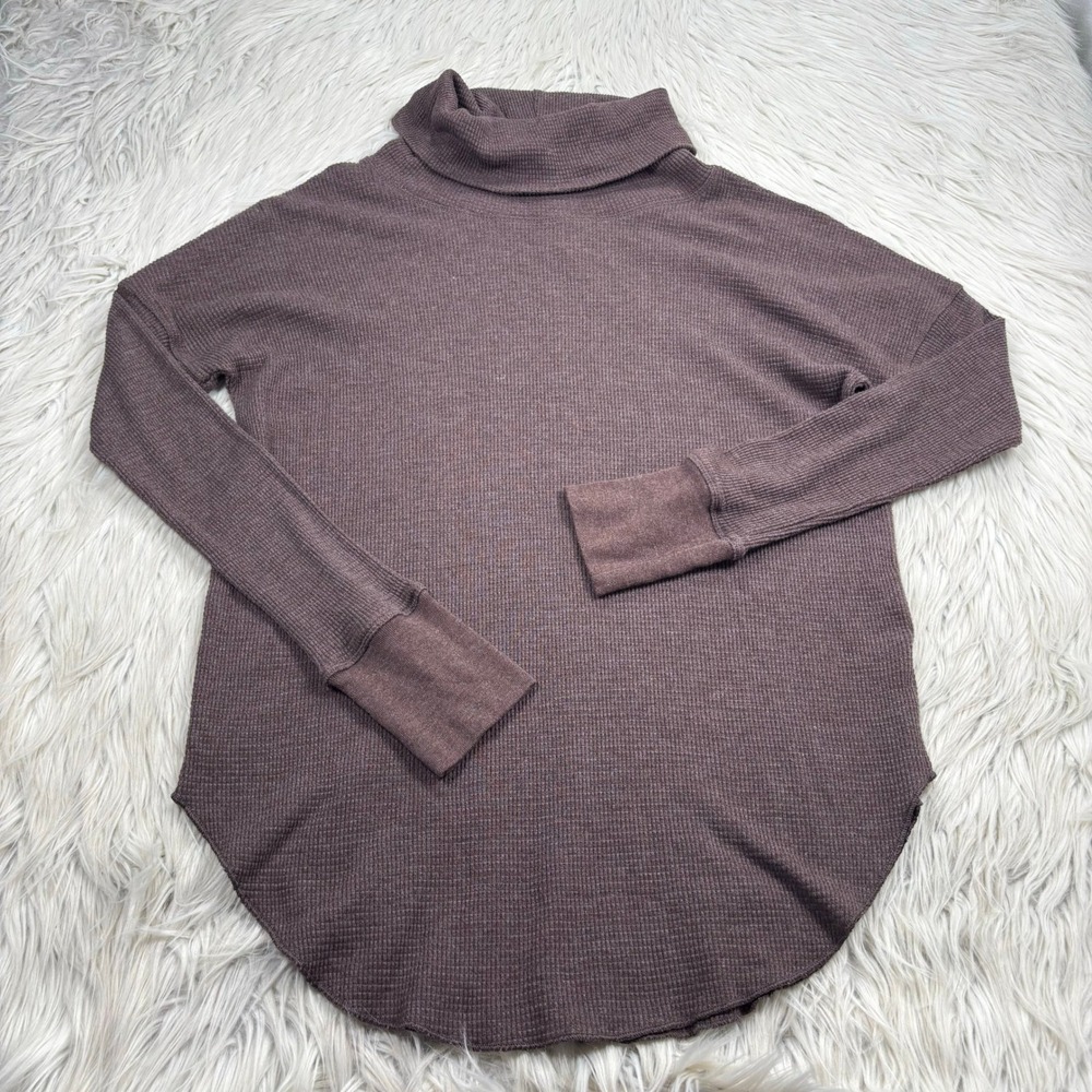 Aritzia The Group Babaton Women's M Brown‎ Waffle Knit Roll Neck Thermal Top